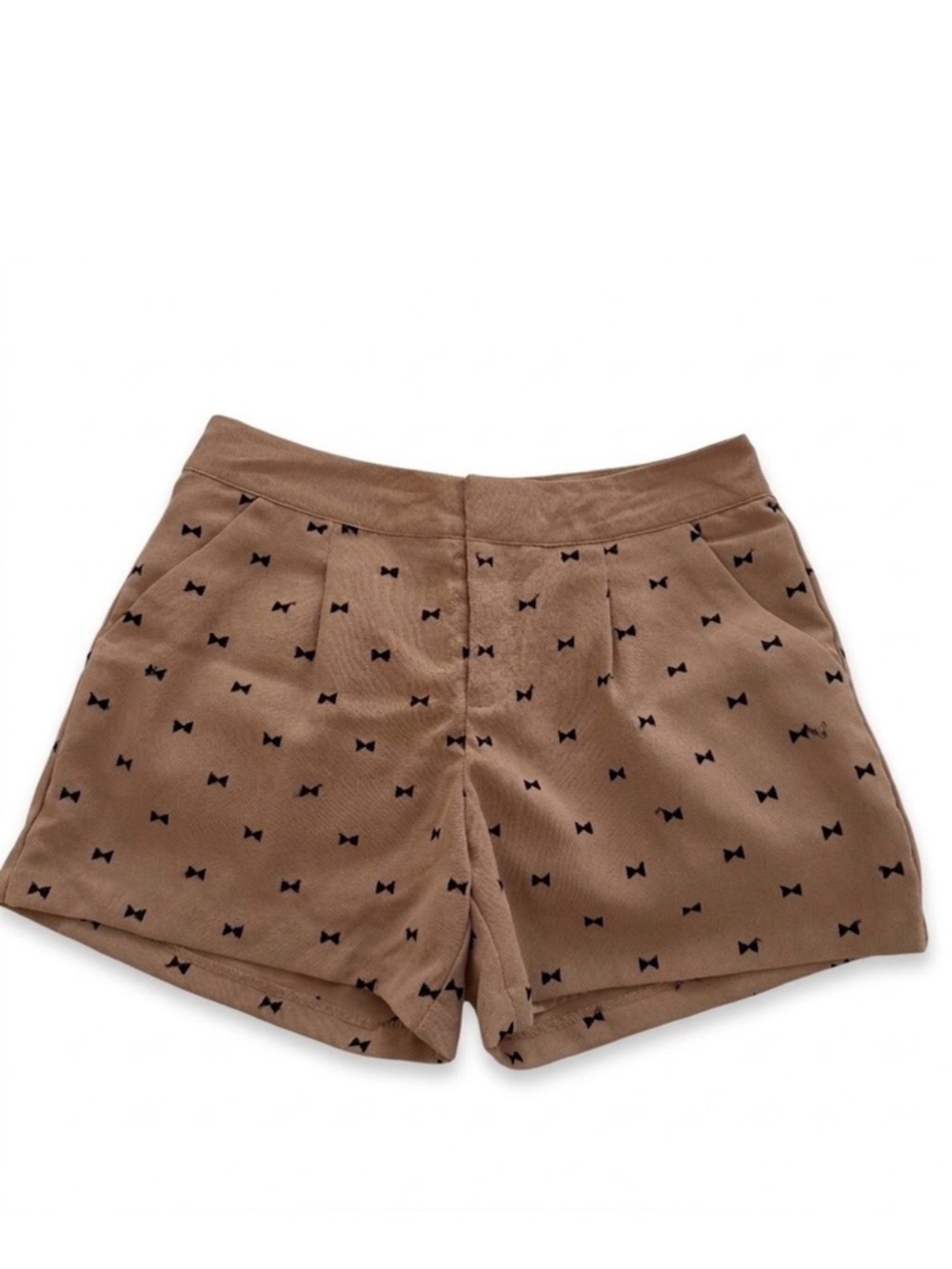 LC Lauren Conrad Tan Embroidered Pleated Bow Shorts Size 6 Coquette Retro